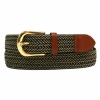 Black & Beige Braided Elastic Stretch Leather Tipped Belt