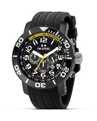 TW Steel's Diver watch boasts sporty style with white numerals on bold black and a durable rubber strap.