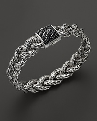 John Hardy's classic braided chain bracelet lends timeless style in sterling silver accented with a black sapphire clasp.