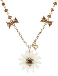 Betsey Johnson Iconic Summer Metallics Pearl Flower Pendant Necklace, 19