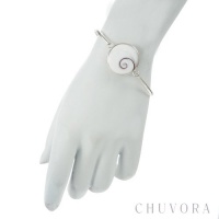 Chuvora Sterling Silver Shiva Eye Swirl Shell Bangle Bracelet for Women 7''