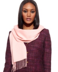 Add a playful pop of color to your winter wardrobe! Charter Club's soft & sumptuous cashmere scarf is a tried and true look you'll wear again and again.