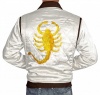 Ryan Gosling Scorpion Drive Jacket - White Outerwear with Golden Embroidery