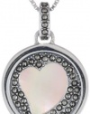 Judith Jack Mini Clouds Sterling Silver Marcasite Mother-Of-Pearl Reversible Heart Pendant Necklace, 18