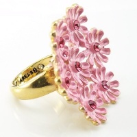 DaisyJewel Presents: Size 7 Genuine Betsey Johnson Bouquet of Pink Enamel Daisies Ring with Crystal Flower Accents on Hypoallergenic Gold Metal and Most Important a Betsey Johnson Signature and Crystal on the Inner Band