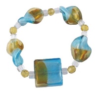 Bracelet - Stretch Murano Style Glass ~ Aqua and Topaz (FB81)