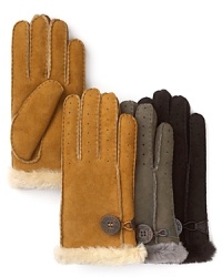 Staying warm starts with UGG® Australia's plush, shearling-lined gloves-this pair features perforated suede and a logo button toggle.