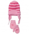 Nike Infant Girls 2 Piece Knit Hat & Mittens Set, Pink, Size 12/24M