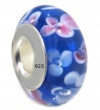 1 Sterling Silver 925 Blue Purple Pink Flowers Murano Glass Blue Flower Charm Bead Fit Pandora Chamilia Biagi Charms Bracelet (Authentic 925)