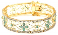 18k Yellow Gold Plated Sterling Silver Emerald and Diamond Accent Bracelet, 7.25