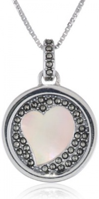 Judith Jack Mini Clouds Sterling Silver Marcasite Mother-Of-Pearl Reversible Heart Pendant Necklace, 18