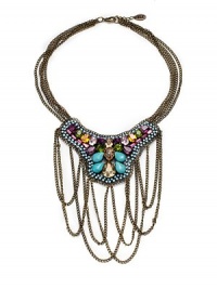 THE LOOKBohemian Chic Collection Bib silhouetteTurquoise and multicolored crystal detailsDraped chain accentsBronze-plated setting Lobster clasp THE MEASUREMENTLength, about 17Drop length, about 5½ORIGINMade in Lebanon