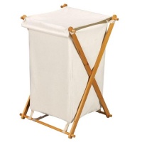 Household Essentials Wood X-Frame Hamper with Polyester Bag and Lid