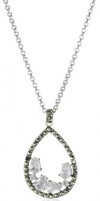 Judith Jack Sterling Silver, Marcasite and Cubic Zirconia Elongated Drop Pendant Necklace