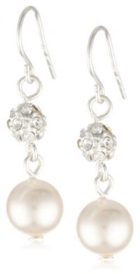 Cream 8mm Simulated Pearl and Pave Fireball Drop Earrings