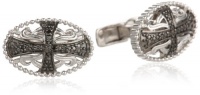 Men's Sterling Silver Black Diamond Cross Cuff Links (1/10 cttw)