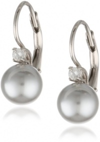 Sterling Silver 8mm Gray Shell Pearl and Cubic Zirconia Lever Back Earrings