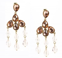 Charter Club Earrings, Gold-Tone Metal, Teardrop Faceted Pink and Clear Beads, Clip On Chandelier Earrings