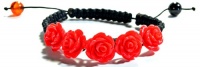 Adjustable Red Turquoise Gem Stone Rose Flowers Charm Bead Shamballa Bracelet, Durable Black MacramŽ Woven Drawstring Cord