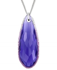 Purple plays a striking part in Swarovski's Pure pendant. Crafted from rhodium-plated mixed metal, a purple crystal both dangles and dazzles. Approximate drop: 1-3/5 inches.