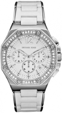 Women's Stainless Steel Chronograph Quartz Silver Dial Swarovski Crystals Silicone Band