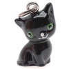 Hand Painted 3-D Seated Black Cat With Green Eyes Jewelry Charm 20mm (1)