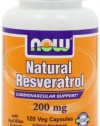 NOW Foods Natural Resveratrol, Mega Potency, 200mg, 120 Vcaps