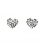 .925 Sterling Silver Rhodium Plated Heart CZ Stud Earrings with Screw-back for Children & Women