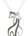 XPY 10k Gold Black and White Diamond Animal Couple Pendant Necklace, 18