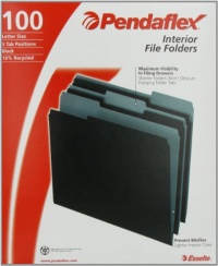 Pendaflex 421013BLA Pendaflex Interior File Folders, 1/3 Cut, Top Tab, Letter, Black 100/Box