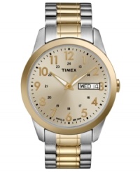 A handsome timepiece from Timex built for style and functionality, with structured steel and golden tones.