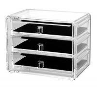 Deluxe 3-Drawer Acrylic Jewelry Chest with Removable Drawers and Liners