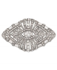 Ornate elegance. This brooch from Carolee is crafted from silver-tone mixed metal and enamel, with glistening glass stones adding a lustrous touch. Approximate drop: 1/2 inch.