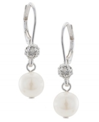 Embrace elegance and sophistication with traditional style. Carolee's petite earrings feature delicate glass pearls and crystal fireballs crafted in mixed metal. Approximate drop: 1/8 inch.