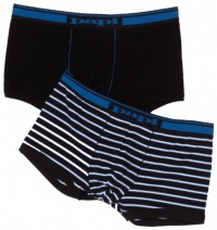 Papi Men's Two-Pack Stretch Stripe Brazilian Trunk, Black/Lago Blue, Medium