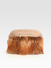 Genuine fox fur defines this roomy silhouette, finished with extra-soft leather and contrast stitching. Top zip closureOne outside zip pocketProtective metal feetTwo inside open pocketsLeather lining14W X 11H X 1½DMade in Italy