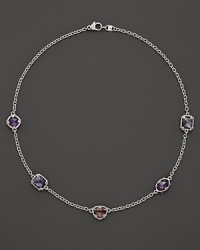 Featuring raspberry & purple crystal, pink corundum and black mother-of-pearl, Judith Ripka's multi stone necklace showcases a stunning array.