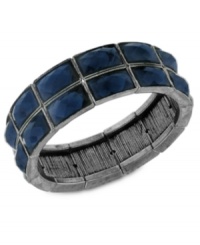 Dark blue tones create a rich experience with 2028's stretch bracelet. Crafted from hematite-tone mixed metal with Montana blue glass stones, the bangle makes for a stylish choice. Approximate diameter: 2-1/2 inches.