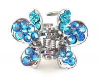 Hair Clip - H160 - Crystal Butterfly Flower - Sm Size (7/8 x 11/16) ~ Aqua Iridescent