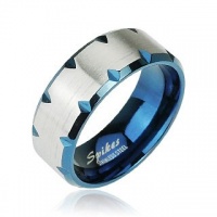 316L Stainless Steel Ring With Blue Ion Plated Fcceted Edge Accent; Comes With FREE Gift Box