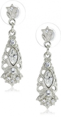 1928 Jewelry Silver Tone Crystal Filigree Drop Earrings