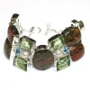 Russian Unakite and Pearl Gemstone Silver Bracelet