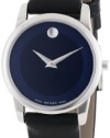 Movado Women's 0606611 Museum Classic Stainless Steel Case Black Calfskin Leather Strap Blue Dial Watch