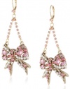 Betsey Johnson Iconic Hearts & Bows Crystal Bow Chandelier Drop Earrings