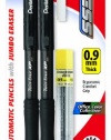 Pentel Twist-Erase EXPRESS Automatic Pencil with Lead and Eraser, 0.9mm, Black Barrels, 2 Pack (QE419LEBP2)