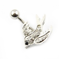 316L Surgical Steel 14G Sparkle Sparrow Bird Prong Pave Dangle Navel Belly Bar Ring Barbell