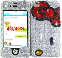 Silver Rhinestone Bling Hello Kitty Snap on Case Cover Bumper for Apple Iphone 4 4g 4s Free Bling Home Button {At&t Verizon Sprint}