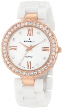 Peugeot Women's 7078WRG White Ceramic Swarovski Crystal Rose Gold Bezel Watch