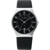 Skagen Black Leather and Steel Watch