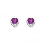 .925 Sterling Silver Rhodium Plated 5mm February Birthstone Heart Bezel CZ Solitaire Basket Stud Earrings for Baby and Children & Women with Screw-back (Amethyst, Purple)